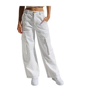 RSQ Women's Size 24 Off White Baggy Cargo pants High Rise Wide Leg
